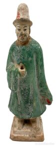 Antigüedades: Antiguo sirviente, siervo de terracota esmaltada. Dinastía Ming. Rareza. 20x7x5